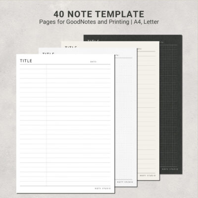 40 Digital Note Paper Template for Goodnotes and Printing