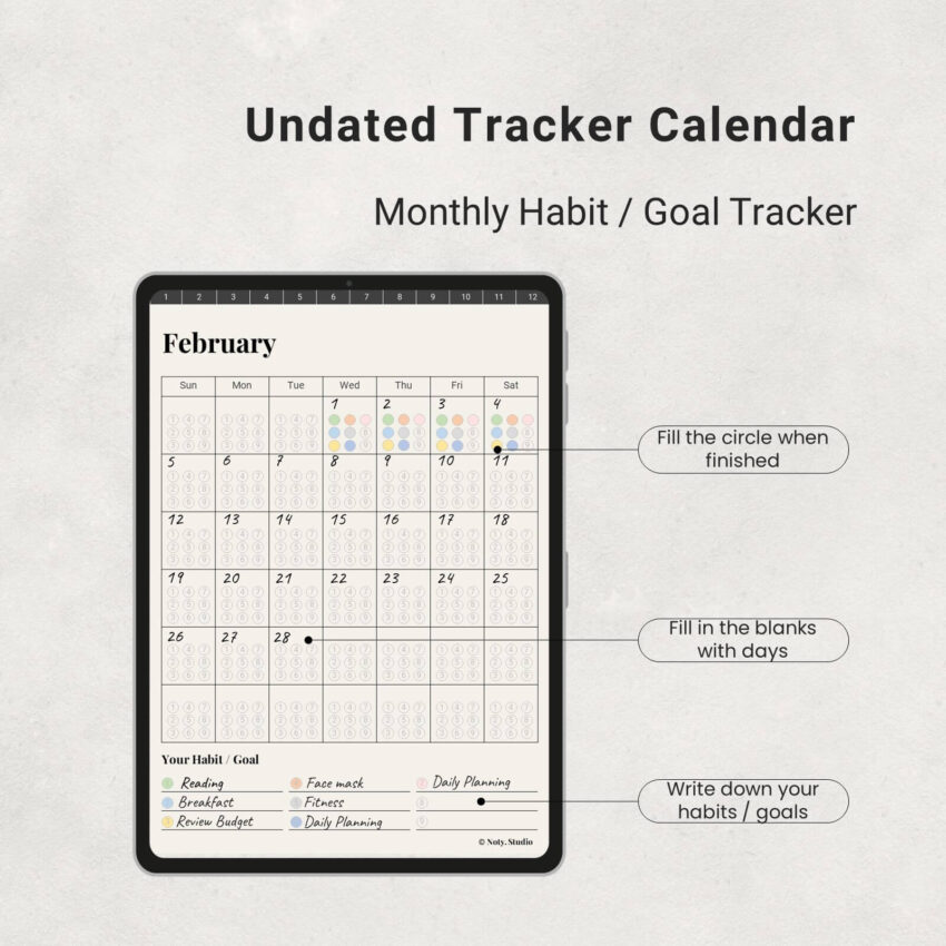 Harbit Tracker Monthly Calendar 5003-2