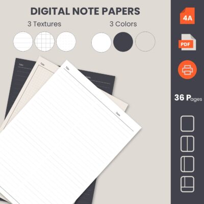 Printable Digital Note Paper, Lined, Grid, Dotted, For Tablet-1