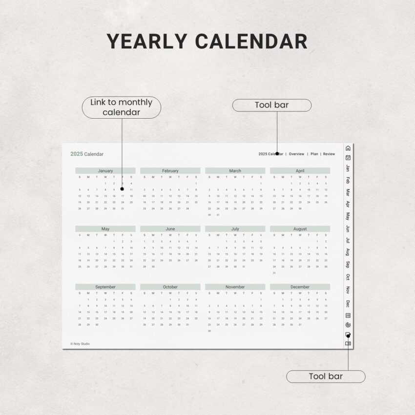 2025 Digital Planner yearly calendar 5020-5