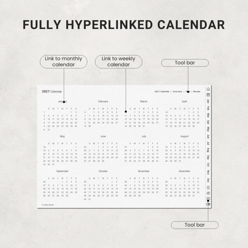 2027 Digial Planner - Yearly Calendar